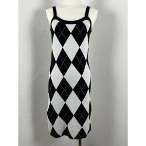 ARGYLE Sweater Midi Dress Black White Light Grey (Womens: Large)